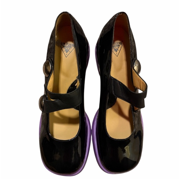 John Fluevog Black and Purple Mary Jane Shoes - Picture 2 of 7